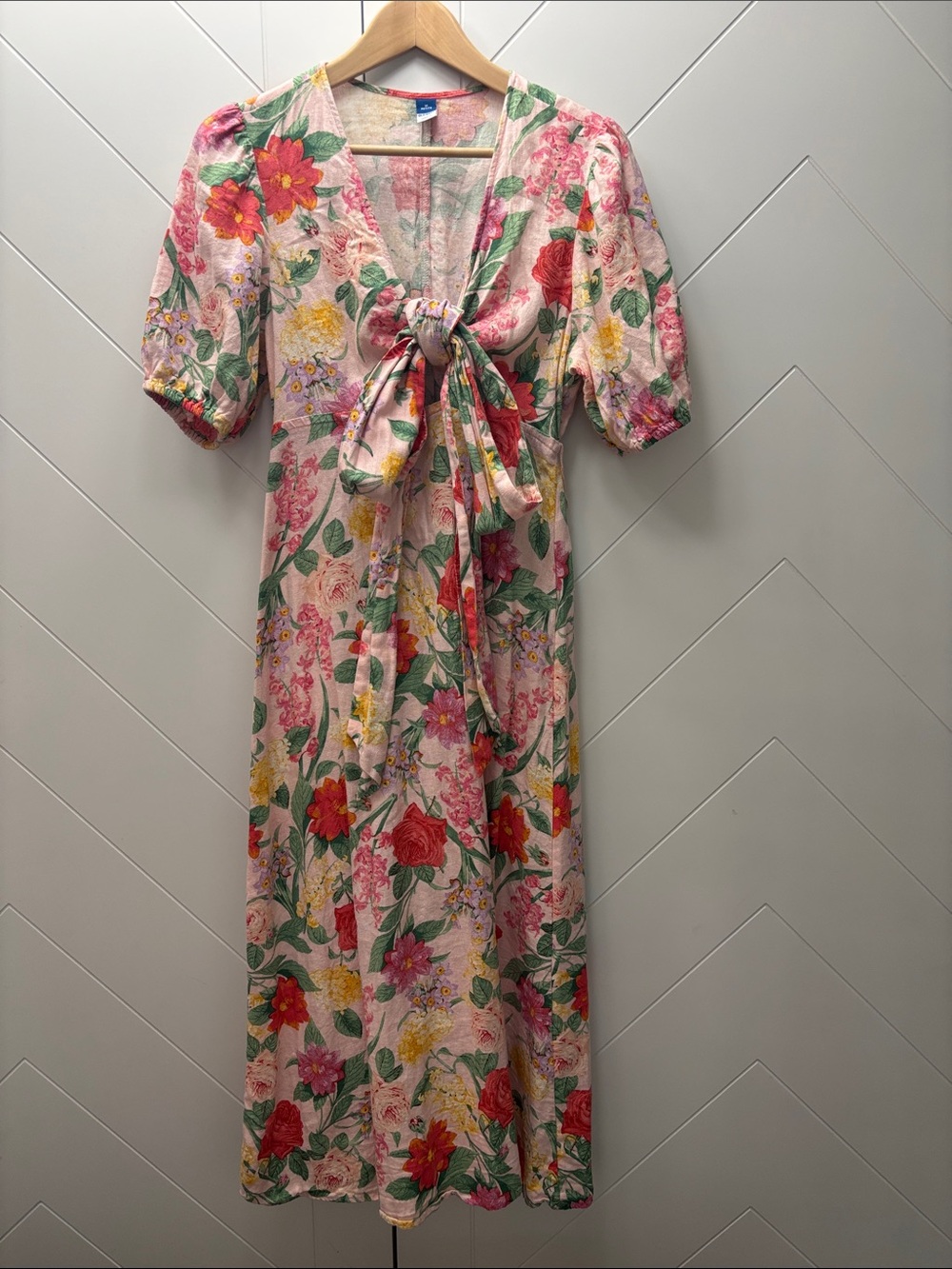 Old Navy Pink Floral Tie-Front Midi Dress